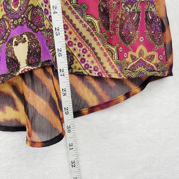 Whimsical Sz 2X Top Button Sheer 3/4 Sleeve V Neck Colorful Animal Floral Casual - Picture 9 of 10